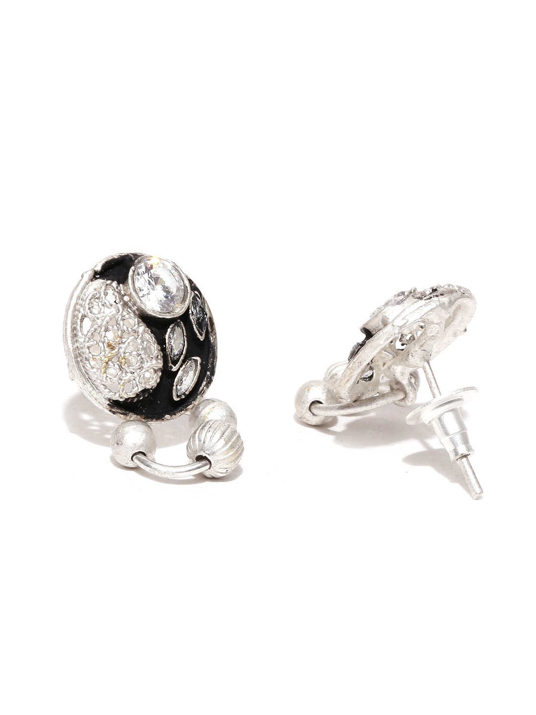 YouBella Black Silver-Toned Stone-Studded Braided Jewellery Set
